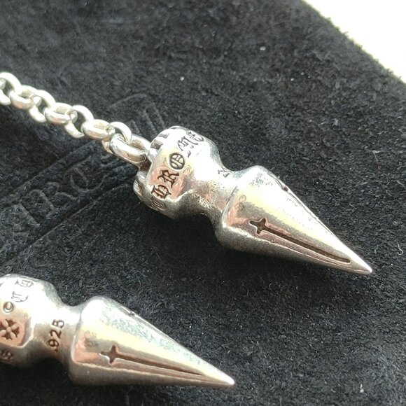 Chrome Hearts Spike Drop Earrings 925 Sterling Silver (Pair) New - Picture 8 of 14